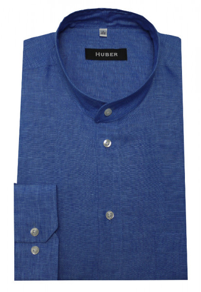 Stehkragen Leinen Hemd blau von HUBER