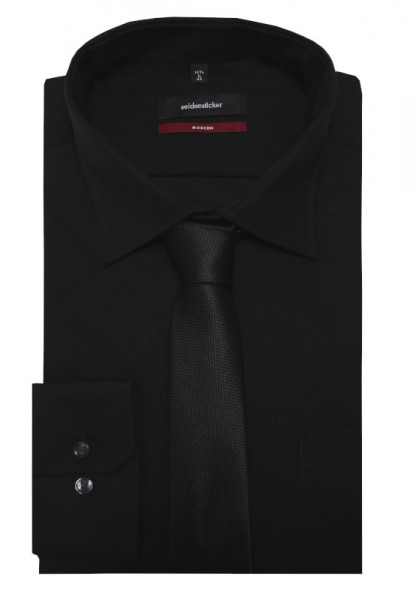 Seidensticker Hemd schwarz bügelfrei mit Krawatte schwarz SP-2041 Regular Fit
