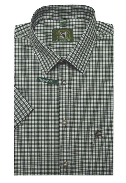 Trachtenhemd Kurzarm grün kariert mit Stickmotiv Regular Fit TH-0423