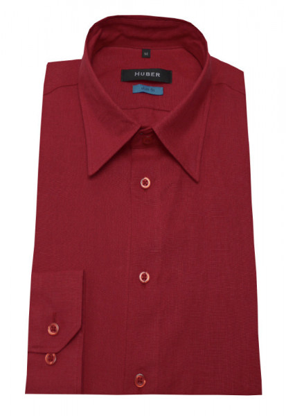 HUBER Leinen Hemd rot weinrot HU-0376 Slim Fit