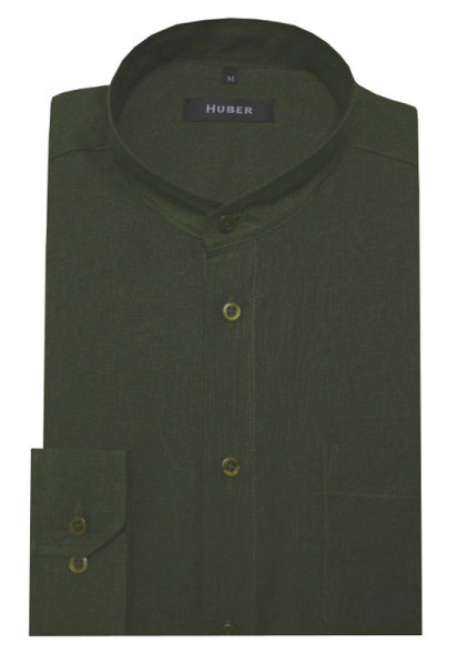 HUBER Stehkragen Leinen Hemd olive HU-0051 Regular