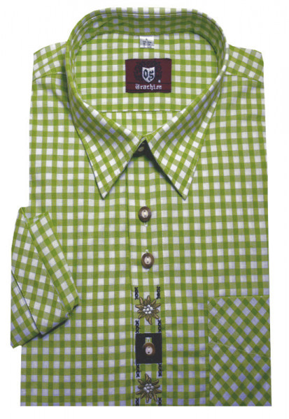 Orbis Trachtenhemd grün-weiß +Stick Krempelarm OS-0101 Regular Fit