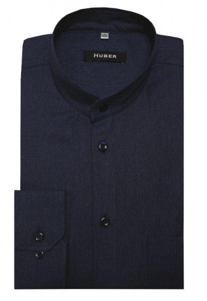 HUBER Stehkragen Hemd marine edler softweicher Twill Regular Fit HU-9095 Made in EU