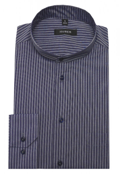 HUBER Stehkragen Fischer Hemd blau gestreift HU-0077 Regular