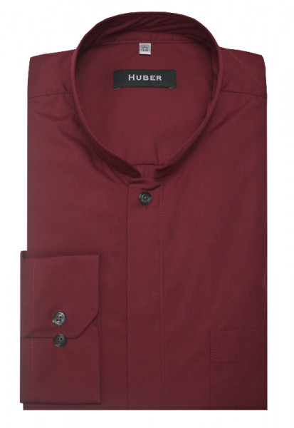 HUBER Stehkragen Hemd weinrot mit Asia Kragen HU-9070 Regular Fit
