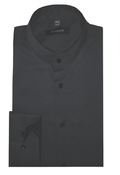 HUBER Stehkragen Hemd grau mit Kontrast Regular Fit HU-0077 Made in EU