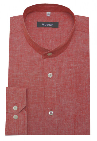HUBER Stehkragen Leinen Hemd rot Halbleinen HU-0431 Regular Fit