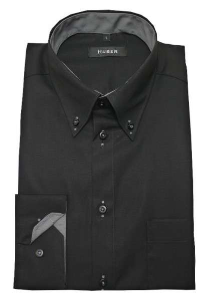 Designer Hemd schwarz-grau von HUBER bügelleicht