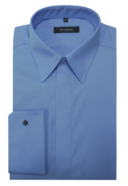 HUBER Umschlag-Manschetten Hemd blau Regular Fit HU-0015