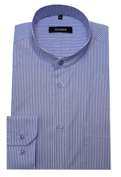 HUBER Stehkragen Hemd weiß blau gestreift HU-9029 Regular