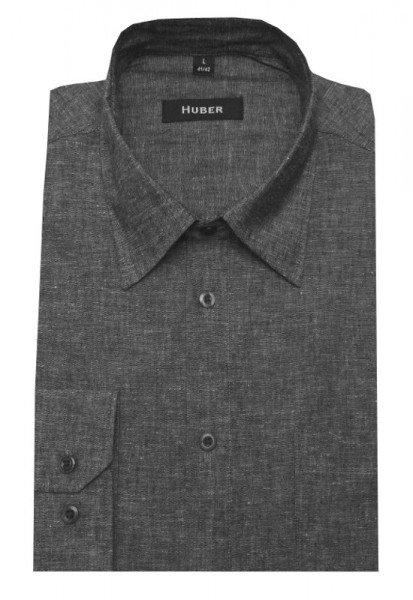 HUBER Leinen Hemd grau meliert Halbleinen HU-0422 Regular