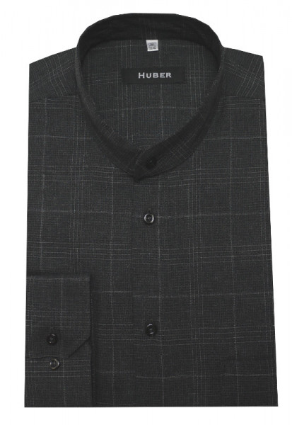 HUBER Stehkragen Hemd grau feines Flanell HU-0520 Regular Fit