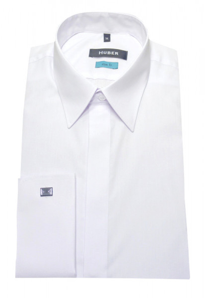 HUBER Umschlag-Manschetten Hemd weiß HU-0361 Slim Fit