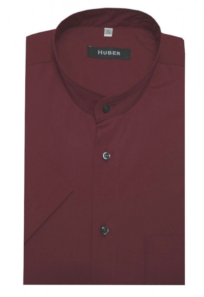 HUBER Stehkragen Hemd weinrot Kurzarm bügelleicht Regular Fit Label Black &amp; Purple HU-0183