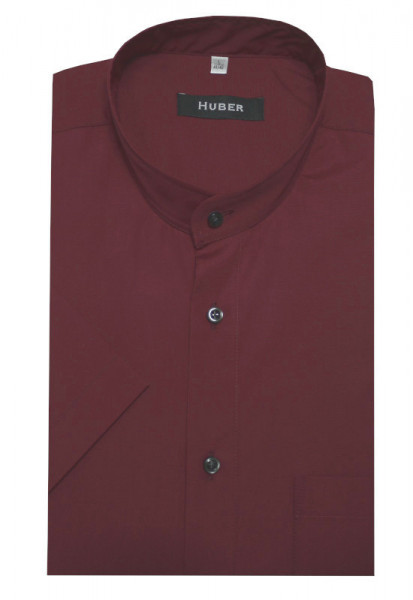HUBER Stehkragen Hemd weinrot Kurzarm bügelleicht Regular Fit Label Black & Purple HU-0183