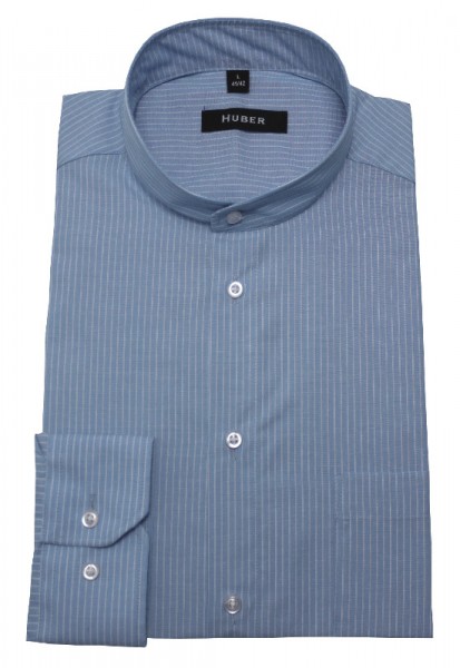 HUBER Stehkragen Hemd weiß blau gestreift HU-0078 Regular Fit