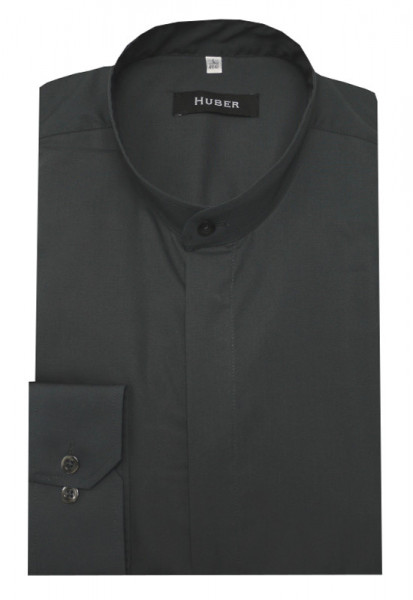 HUBER Stehkragen Hemd grau verdeckte Leiste HU-0006 Regular
