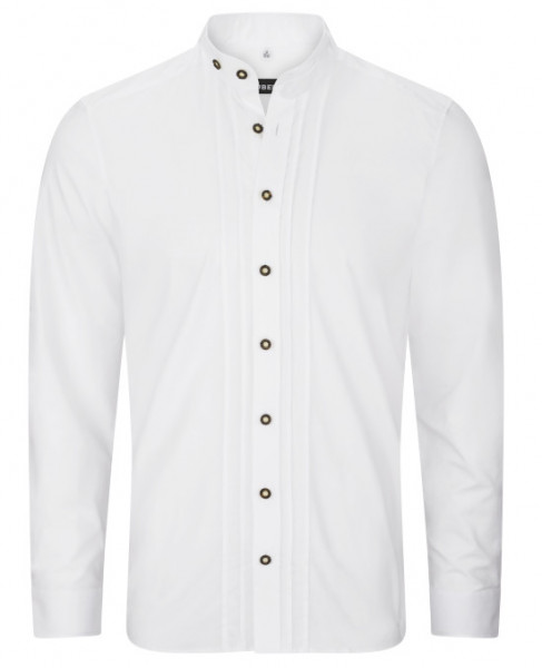 HUBER Herren Plissee Trachtenhemd Stehkragen weiß Oxford Regular HU-0705 Made EU