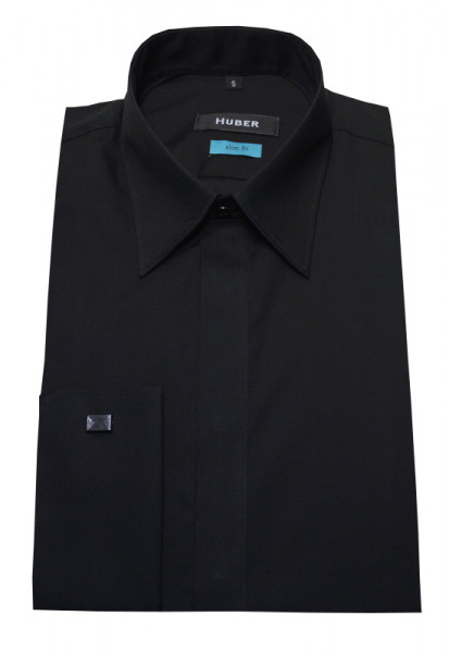 Umschlag-Manschetten Hemd schwarz Slim Fit von HUBER