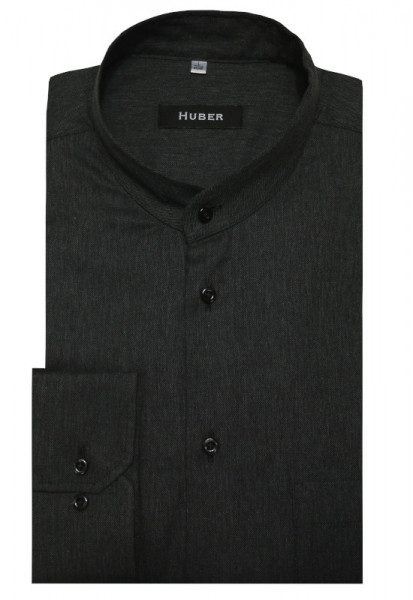 HUBER Stehkragen Hemd dunkelgrau edler softweicher Twill Regular Fit HU-0096