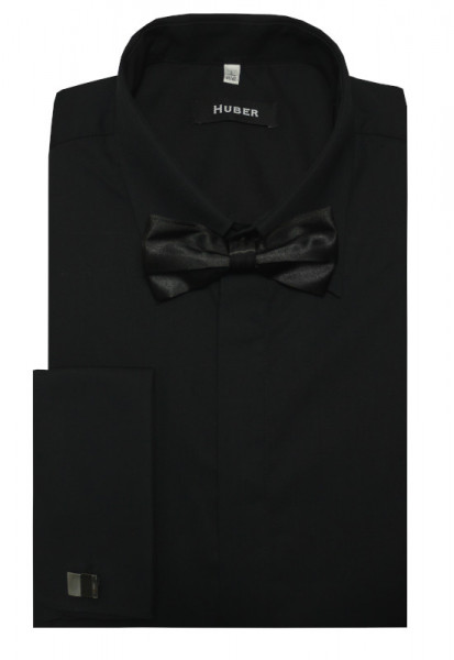 HUBER Hemd schwarz Umschlagmanschette mit Fliege schwarz u. Mansch.knopf HU-2012 Regular Fit