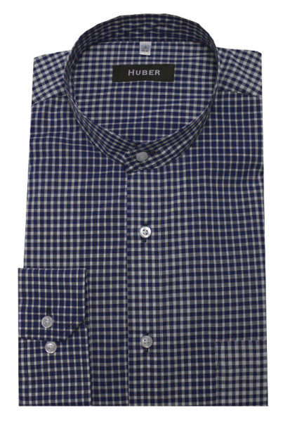 HUBER Stehkragen Hemd blau weiß kariert HU-0453 Regular