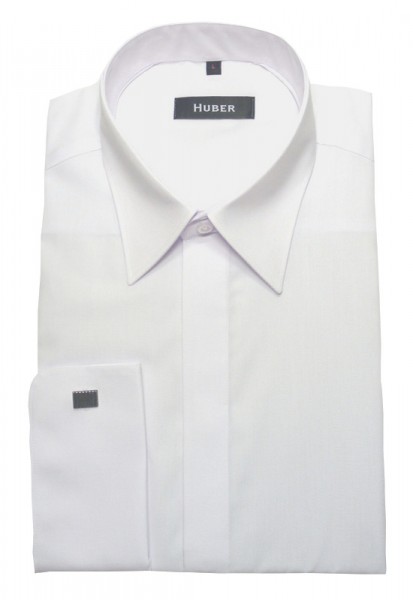 HUBER Umschlag-Manschetten Hemd weiß verdeckte Leiste HU-0011 Regular
