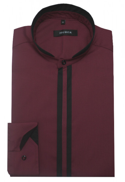 HUBER Stehkragen Hemd weinrot schwarz HU-9084 Regular