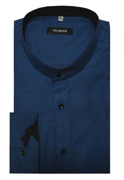 HUBER Stehkragen Hemd blau softweicher Twill Regular Fit HU-0095 Made in EU