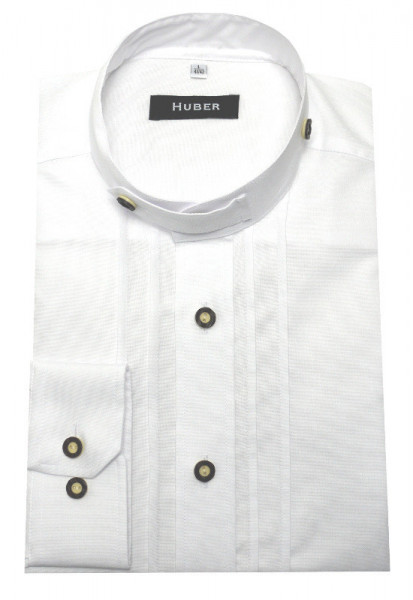 HUBER Trachtenhemd Stehkragen weiß Oxford Regular HU-0705 Made in EU