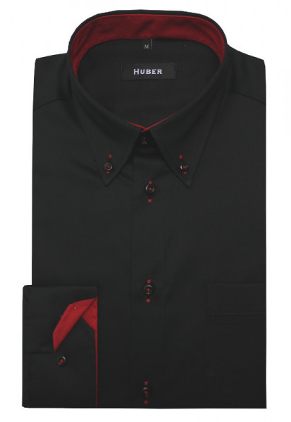 HUBER Hemd mit Button-down-Kragen schwarz-rot Regular Fit HU-9098