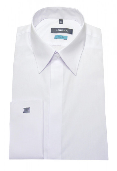 Umschlag-Manschetten Hemd weiß Slim Fit von HUBER