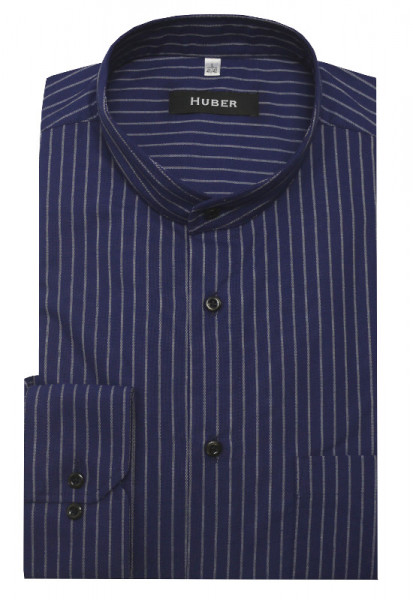 HUBER Stehkragen Hemd dunkelblau weiß gestreift HU-0161 Regular Fit