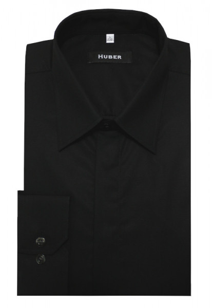 HUBER Elegantes Hemd schwarz verdeckte Leiste Regular Fit HU-9082