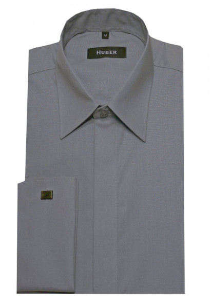 HUBER Umschlag-Manschetten Hemd grau HU-9014 Regular