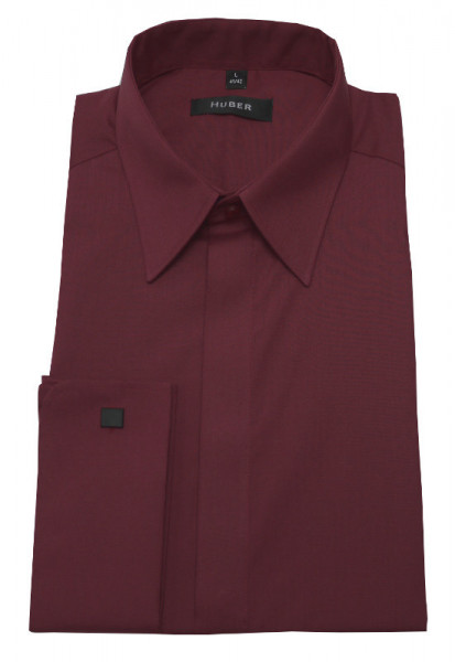 HUBER Umschlag-Manschetten Hemd rot weinrot HU-0019 Regular