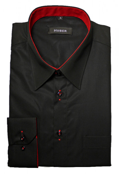 Designer Hemd schwarz-rot von HUBER bügelleicht