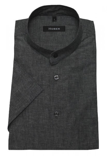 HUBER Stehkragen Leinen Kurzarm Hemd grau HU-0131 Regular