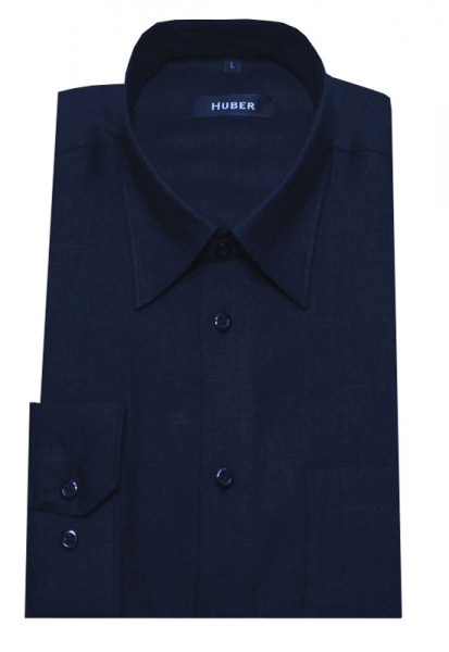 HUBER Leinen Hemd dunkel blau marine HU-0066 Regular
