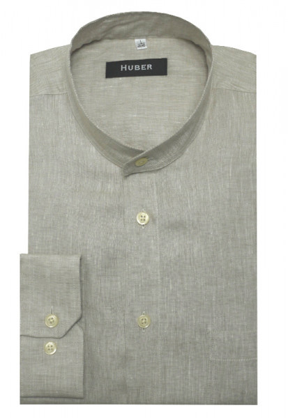 HUBER Stehkragen Hemd beige 100% Leinen nachhaltig HU-90047 Regular
