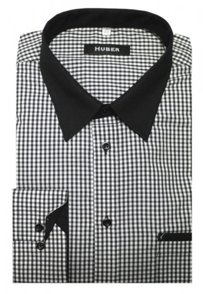 HUBER Hemd schwarz-weiss kariert mit Kontrast HU-0079 Regular Fit