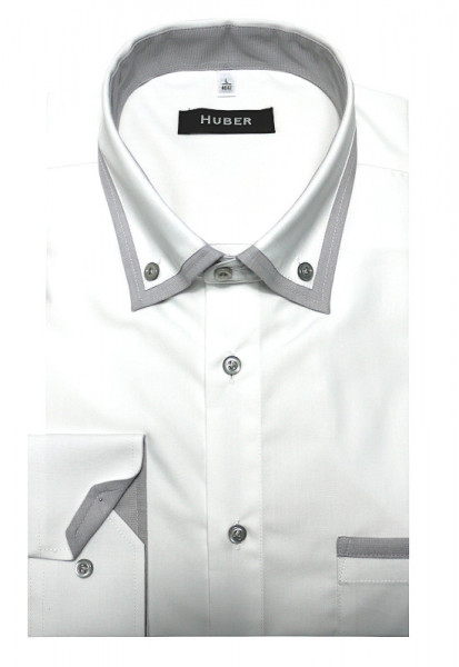 HUBER Hemd mit Button-down-Kragen weiss-grau Patch Regular Fit HU-0457