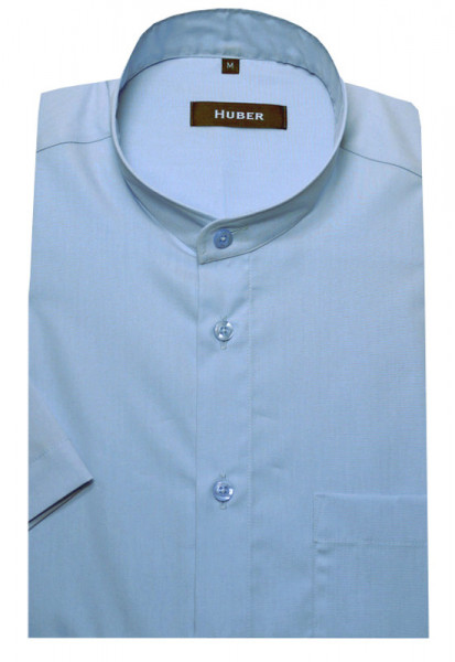 HUBER Stehkragen Kurzarm Hemd blau HU-0127 Regular