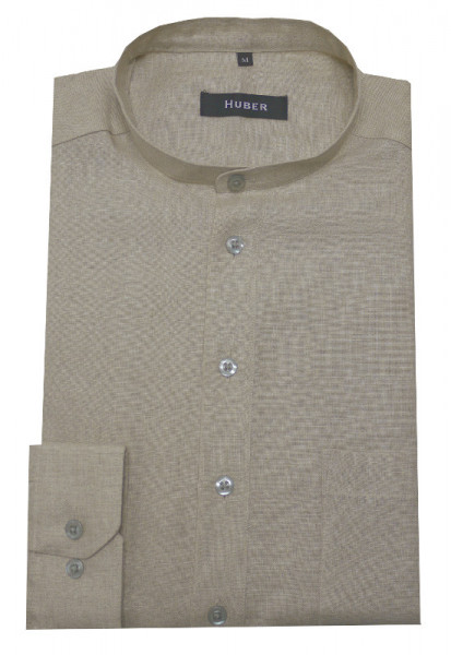 HUBER Leinen Schlupf-Hemd Stehkragen beige HU-9503 Regular