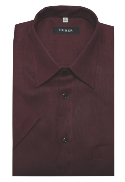 HUBER Leinen Hemd rot / weinrot Kurzarm HU-9105 Regular