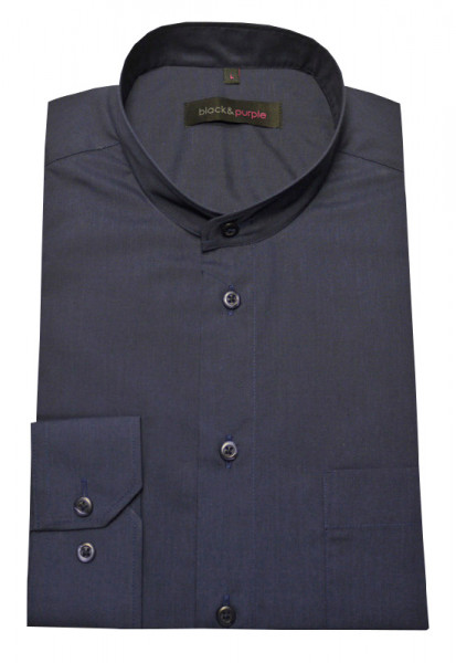 Stehkragen Herren Hemd marine blau Langarm Regular Fit BP-0010