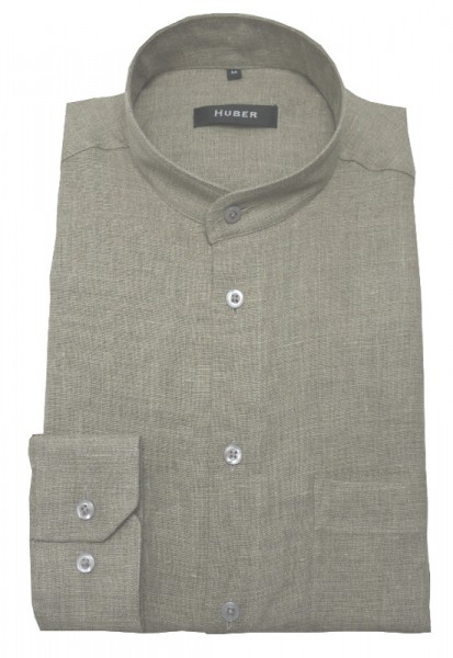 Stehkragen Leinen Hemd beige natur dunkel von HUBER
