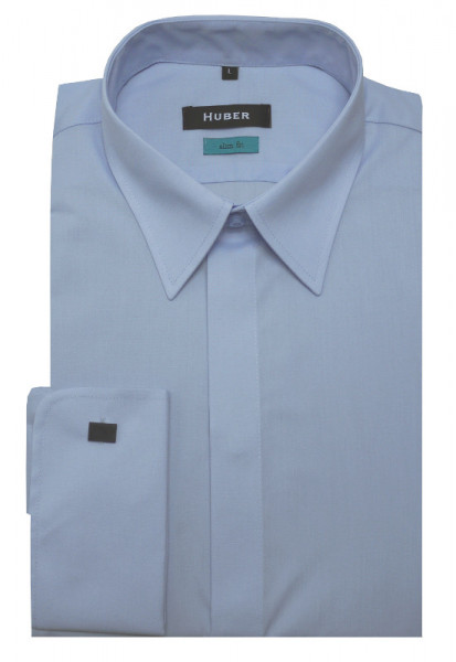 HUBER Umschlag-Manschetten Hemd blau HU-0363 Slim Fit