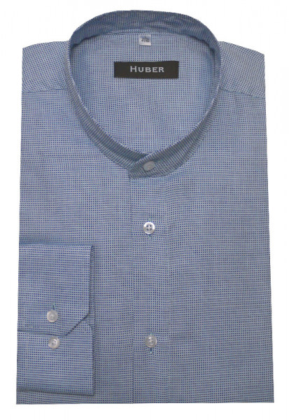 HUBER Stehkragen Hemd blau HU-0166 Regular Fit