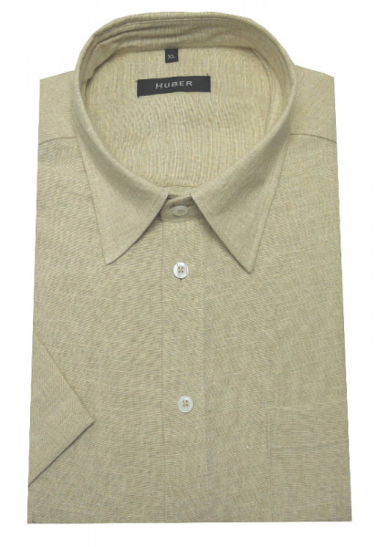 HUBER Leinen Hemd beige Kurzarm HU-0104 Regular